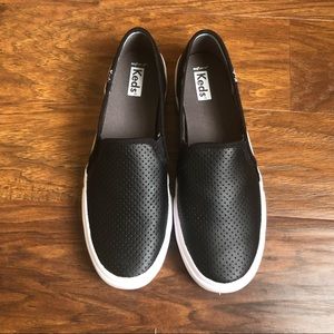 New with Box Black Leather Slip on Keds